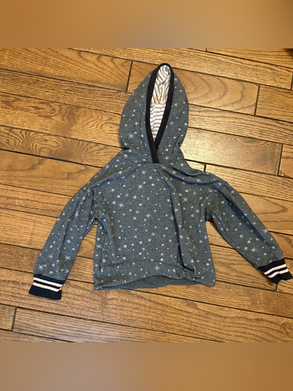 Matilda Jane Gray Star Print Hoodie with Striped Hood Lining